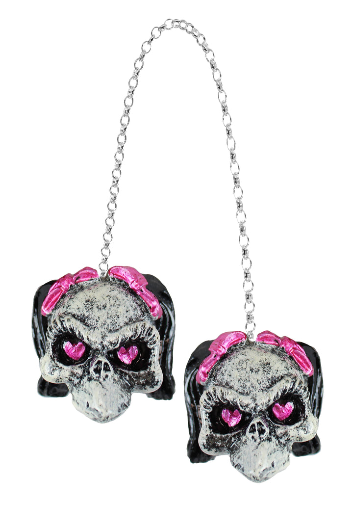 3D Rear View Ribbon Girl Skulls Mirror Danglers