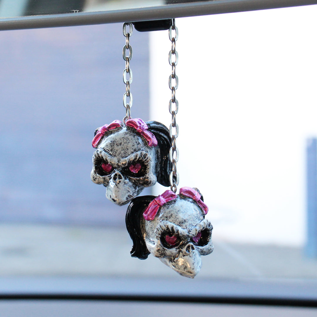 3D Rear View Ribbon Girl Skulls Mirror Danglers