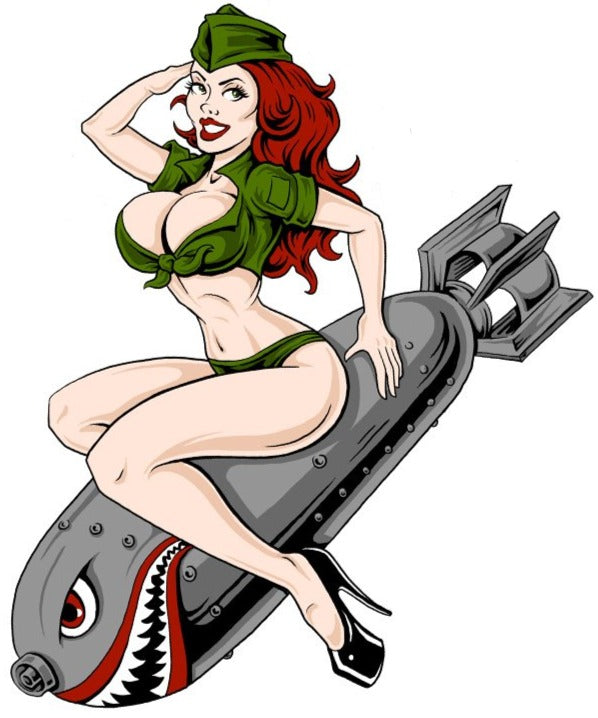 Bombs Away Pin Up Girl  Mini Decal/Sticker
