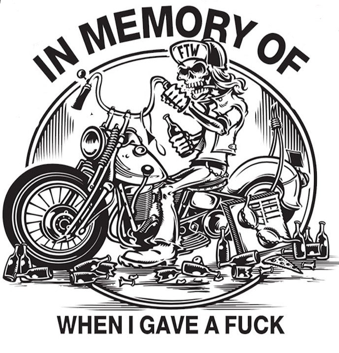 In Memory of When I Gave a F@ck Skull Biker Mini Decal/Sticker