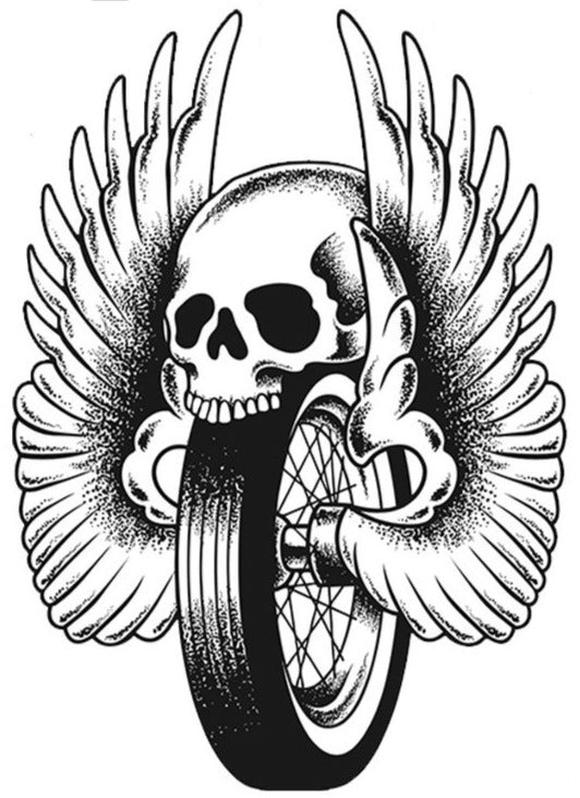 Winged Tire Skull Mini Decal/Sticker