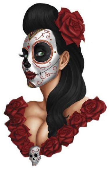 Rude & Crude Decal: Day of the Dead Girl Roses Mini Decal/Sticker