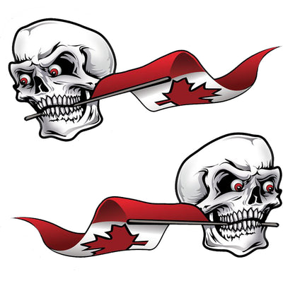 Canada Flag Skull Left n Right Mini Decal/Sticker