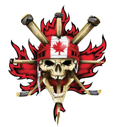 Canadian Maple Leaf Hockey Skull Mini Decal/Sticker