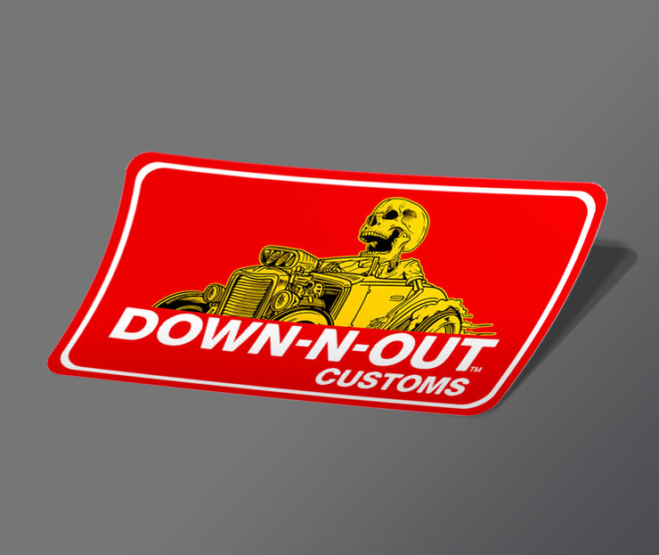 Down n Out Hot Rod Skull Rider Mini Decal/Sticker