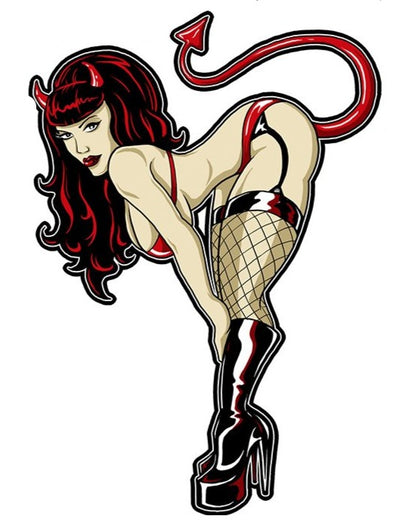 Rude & Crude Decal: Sinners  Devil Girl Pin Up Mini Decal/Sticker