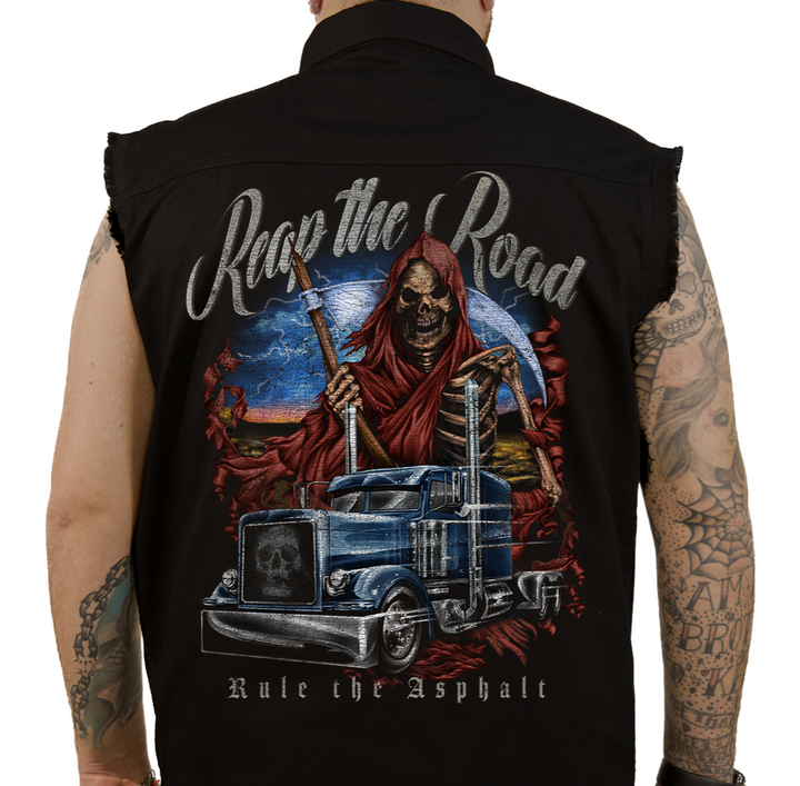 Reap the Road Printed Sleeveless Button Down