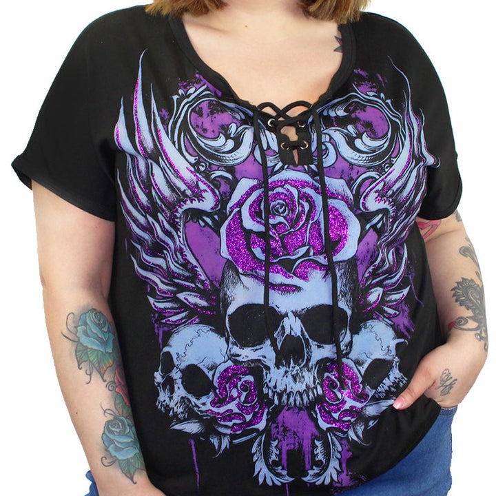 Rose Skull Lace Up Tee Shirt
