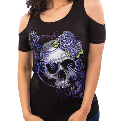 Purple Flower Skull Shoulder Peak Shirt
