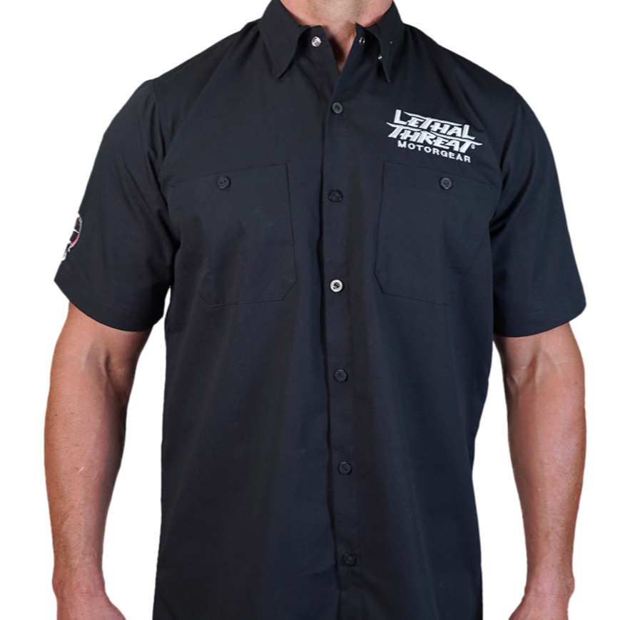 Chopper Skull Rider Biker Embroidered Work Shirt / Shop Shirt