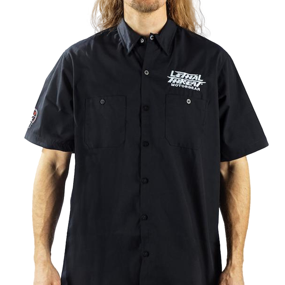 Shift Happens Monster Embroidered Work Shirt / Shop Shirt
