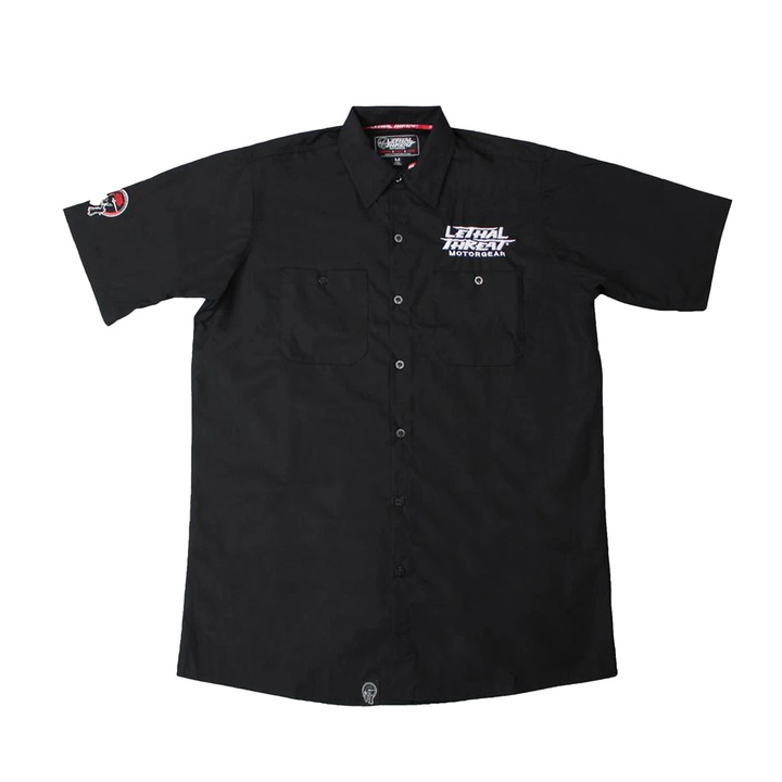 Big Block Engine Skull Embroidered Work Shirt / Shop Shirt
