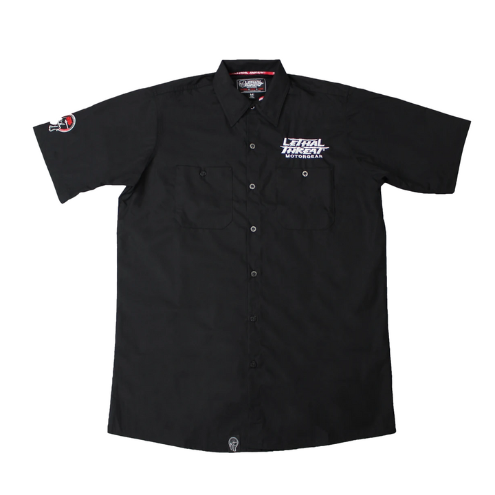 Highway Outlaw Rat Rod Skull Driver Embroidered Work Shirt / Shop Shirt