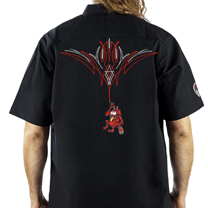 Pinstripe Painting Monster Embroidered Work Shirt / Shop Shirt