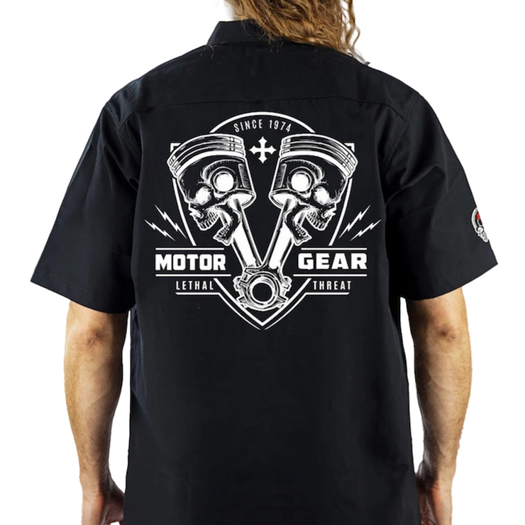 Piston Cylinder Skulls Embroidered Work Shirt / Shop Shirt