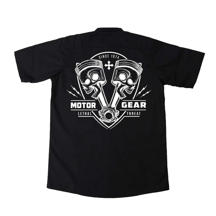 Piston Cylinder Skulls Embroidered Work Shirt / Shop Shirt