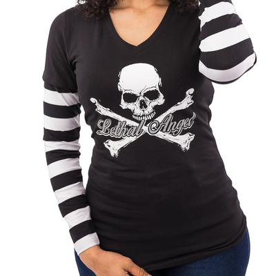 Bones n Stripes Long Sleeve V Neck Shirt