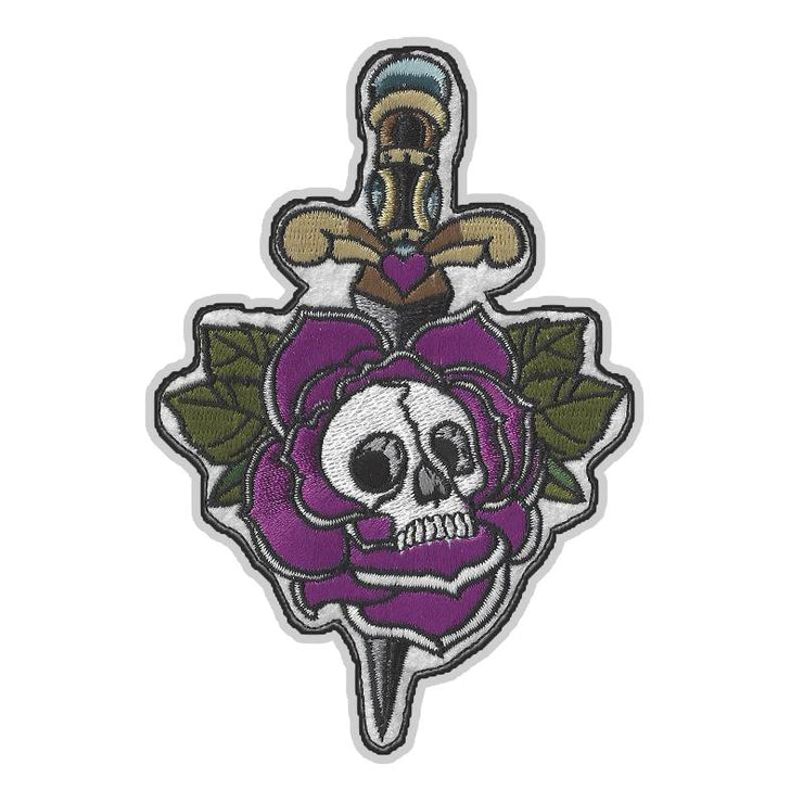 Retro Rose Skull Dagger Embroidered Patch