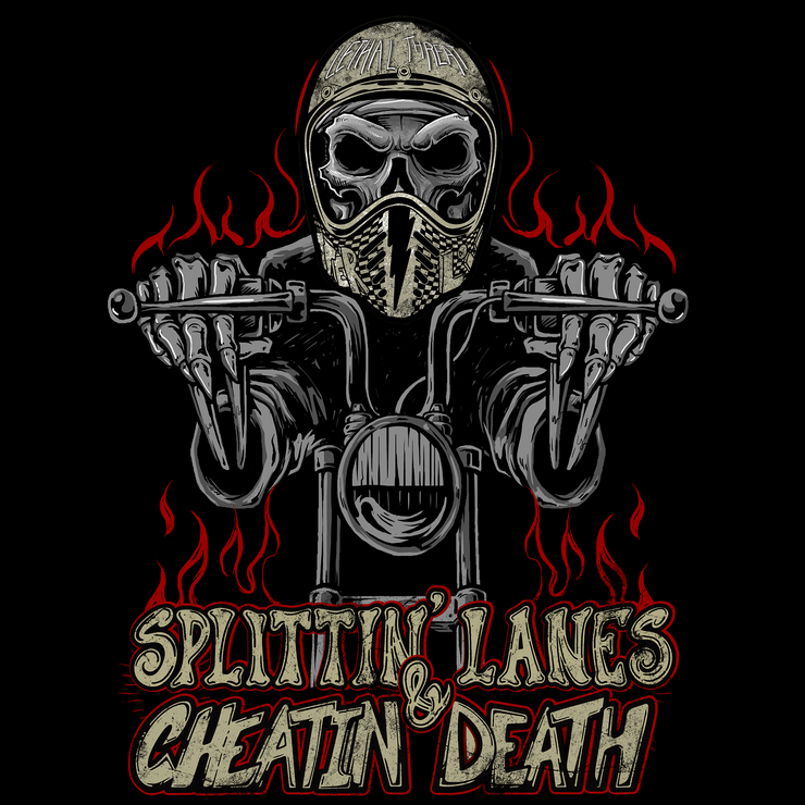 Splitting Lanes Skull Rider Vintage Washed Men's Gray Tee Shirt
