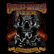 Bikes, Babes, Beer Skull Vintage Washed Men's Black Tee Shirt