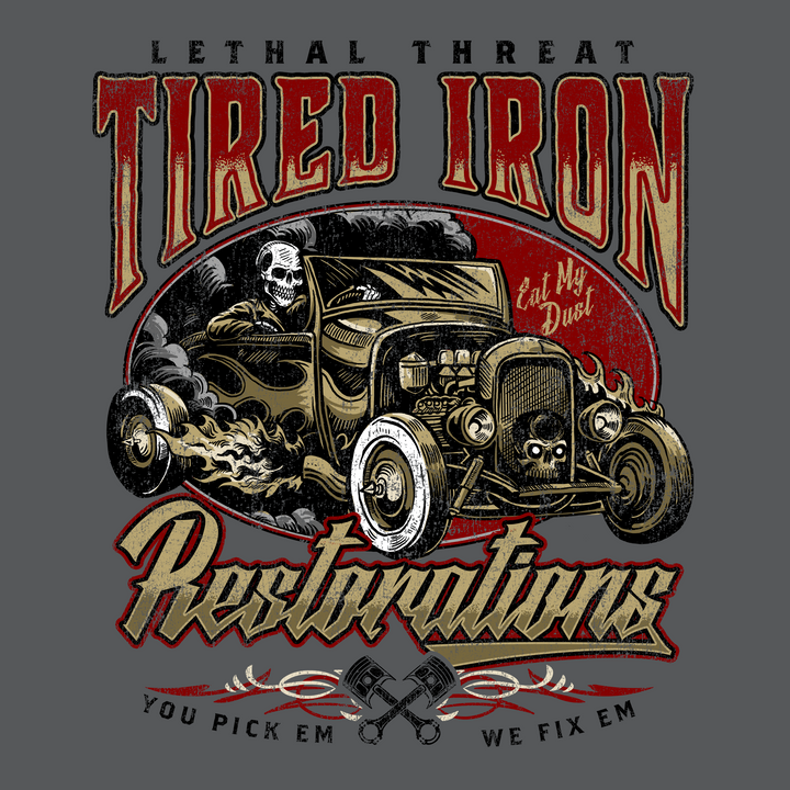 Tired Iron Restorations Vintage Washed Old Silver Men's Gray Tee Shirt