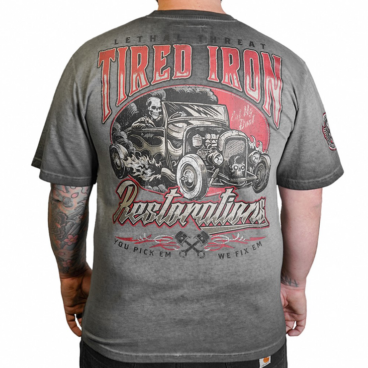 Tired Iron Restorations Vintage Washed Old Silver Men's Gray Tee Shirt