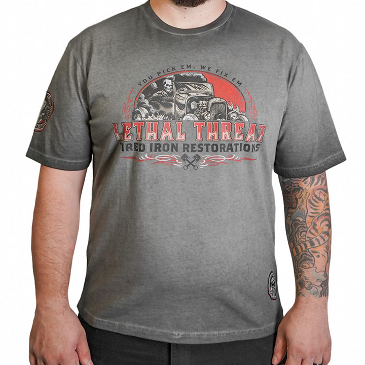 Tired Iron Restorations Vintage Washed Old Silver Men's Gray Tee Shirt