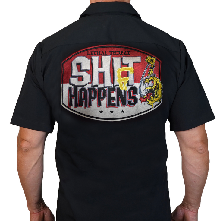 Shift Happens Monster Embroidered Work Shirt / Shop Shirt