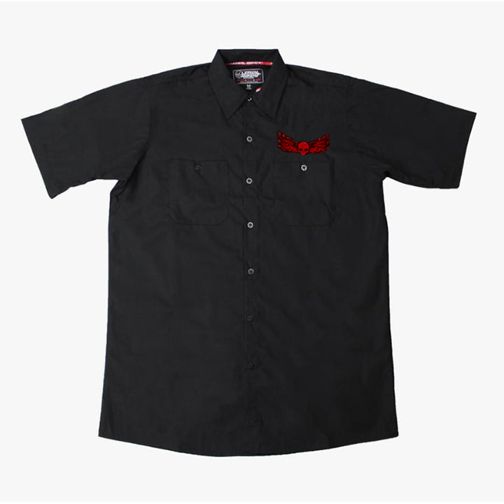 I Shoot Back Skull Screen Printed Work Shirt / Shop Shirt