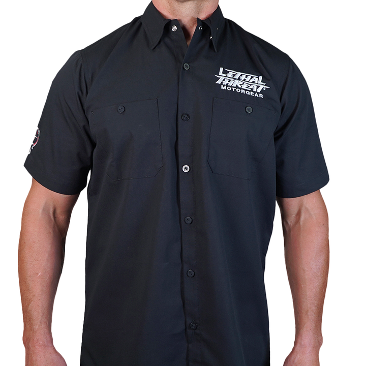 Grey USA Skull Embroidered Work Shirt / Shop Shirt