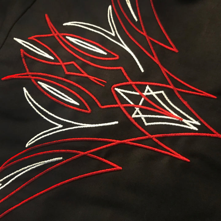 Pinstripe Painting Monster Embroidered Work Shirt / Shop Shirt