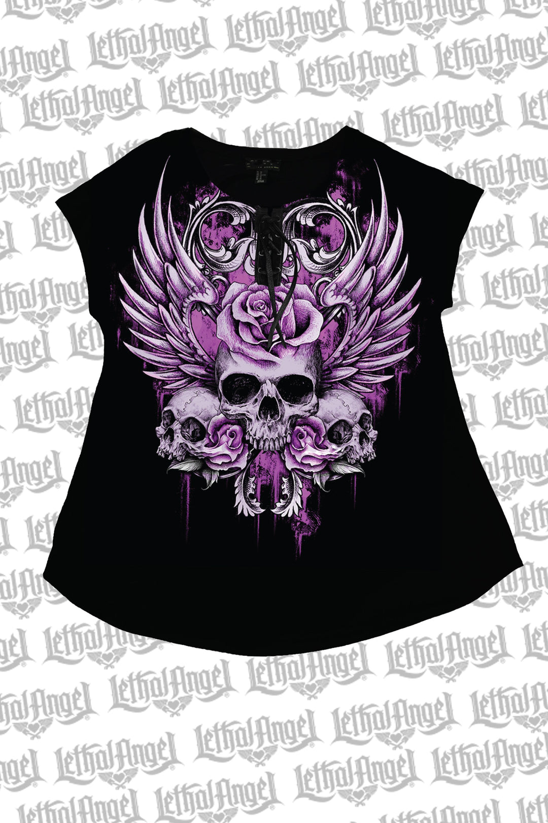 Rose Skull Lace Up Tee Shirt