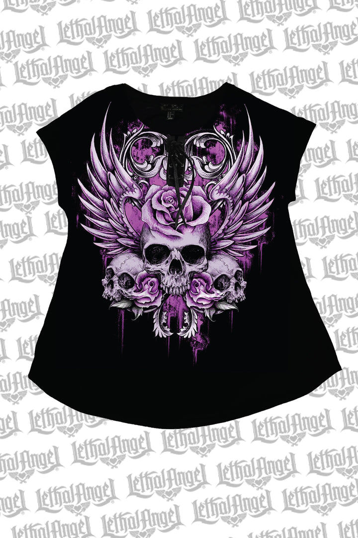 Rose Skull Lace Up Tee Shirt