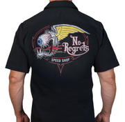 No Regrets Speed Shop Flying Winged Eyeball Embroidered Work Shirt / Shop Shirt