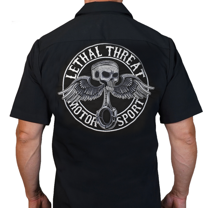 Winged Piston BLACK Embroidered Work Shirt / Shop Shirt