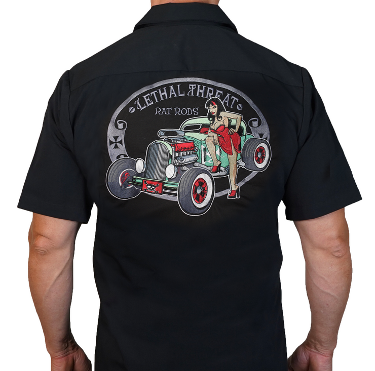 Rat Rod Pin Up Girl Embroidered Work Shirt / Shop Shirt – Lethal Threat