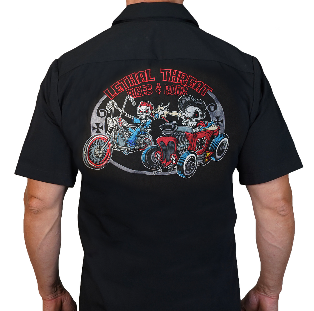 Bikes & Hot Rods Skull Racers Embroidered Work Shirt / Shop Shirt