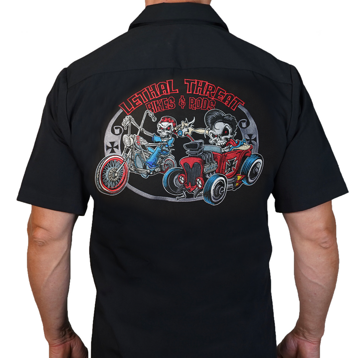 Bikes & Hot Rods Skull Racers Embroidered Work Shirt / Shop Shirt