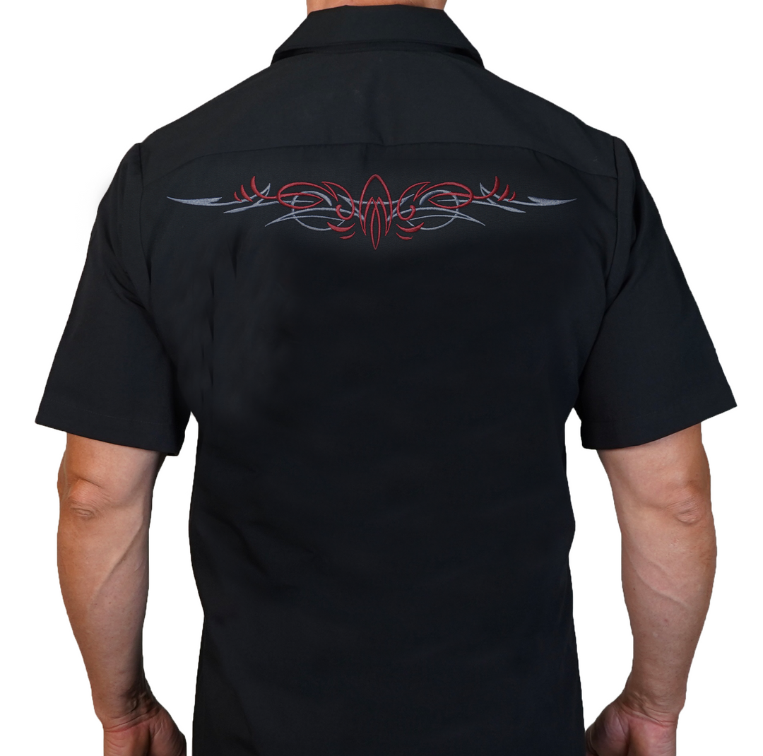 Winged Helmet Monster Embroidered Work Shirt / Shop Shirt